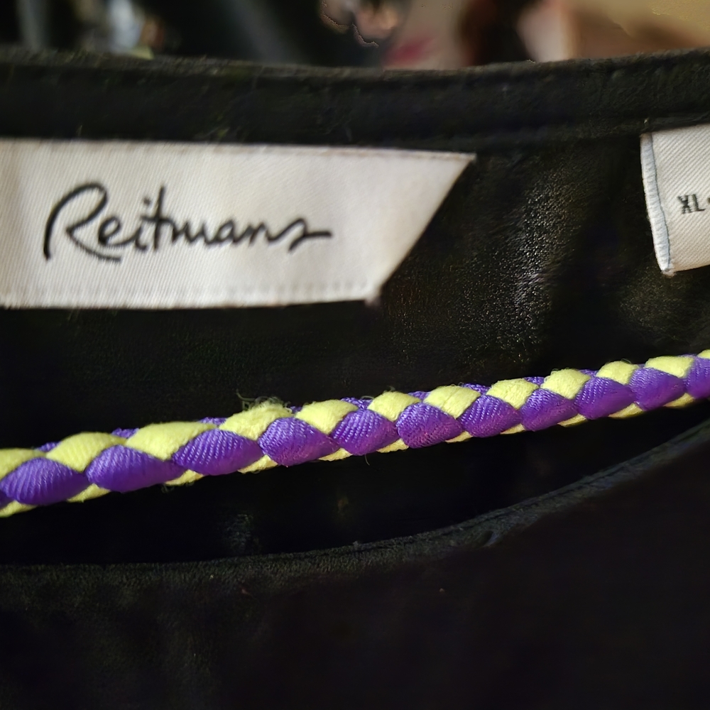 Reitmans Black Top with Purple and Yellow Accents